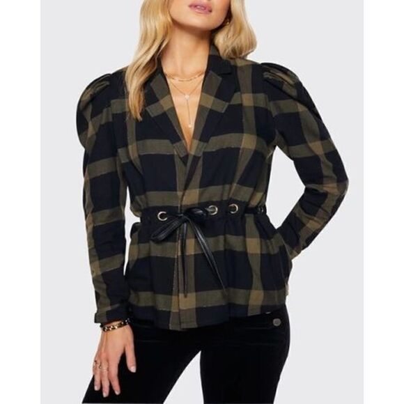 Ramy Brook Ina Plaid Jacket in Olive Black - Picture 1 of 6